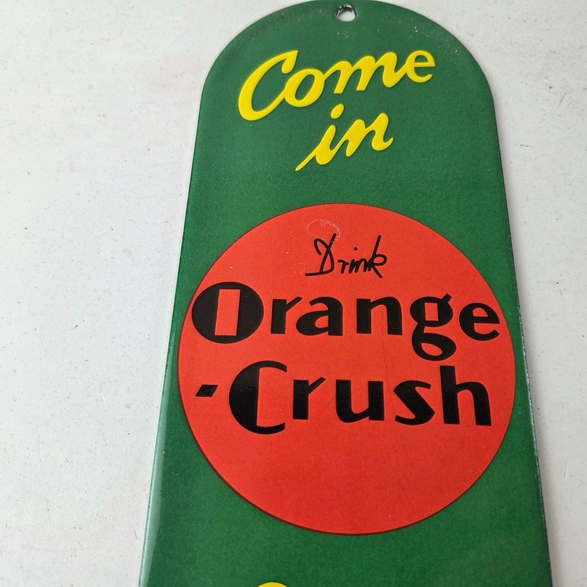 Vintage Orange Crush Sign - Drink Ice Cold Porcelain Come In Gas Pump Soda Sign - Image 3