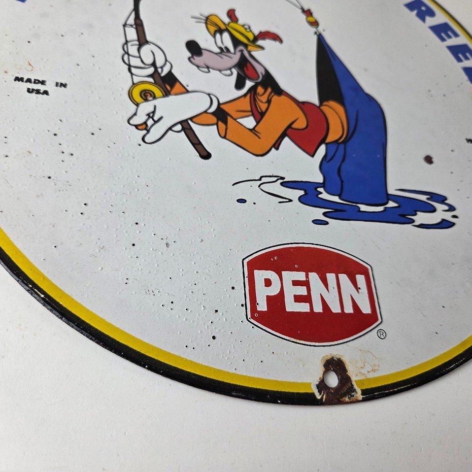 Vintage Penn Fishing Reels Sign - Porcelain Tackle Rods Saltwater Gas Pump Sign - Image 11