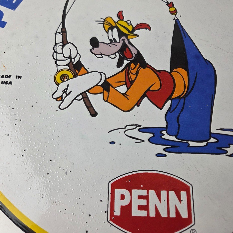 Vintage Penn Fishing Reels Sign - Porcelain Tackle Rods Saltwater Gas Pump Sign - Image 3