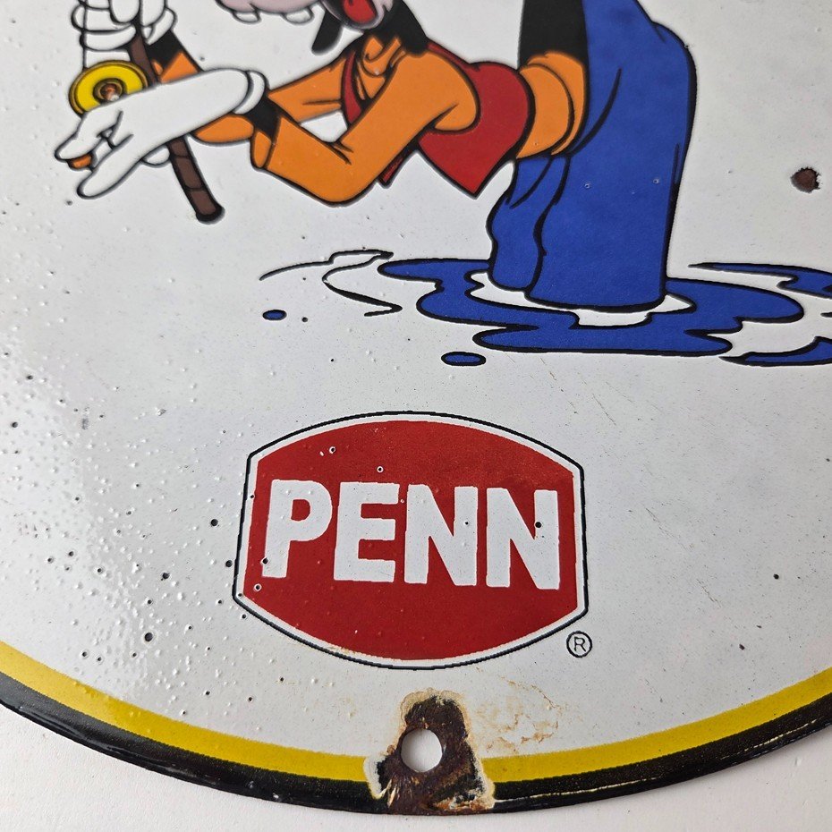 Vintage Penn Fishing Reels Sign - Porcelain Tackle Rods Saltwater Gas Pump Sign - Image 4