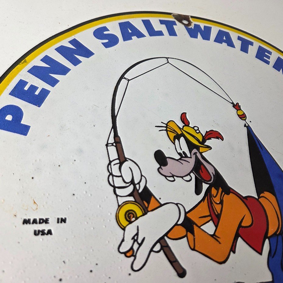 Vintage Penn Fishing Reels Sign - Porcelain Tackle Rods Saltwater Gas Pump Sign - Image 5