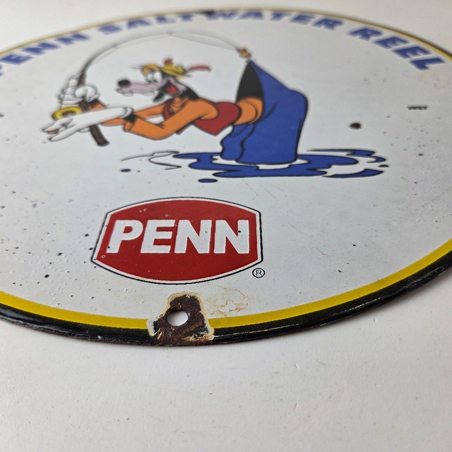 Vintage Penn Fishing Reels Sign - Porcelain Tackle Rods Saltwater Gas Pump Sign - Image 10