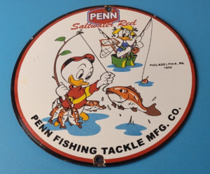 Vintage Penn Sign Fishing Reels Porcelain Tackle Saltwater Gear Gas Pump Sign 305898983857