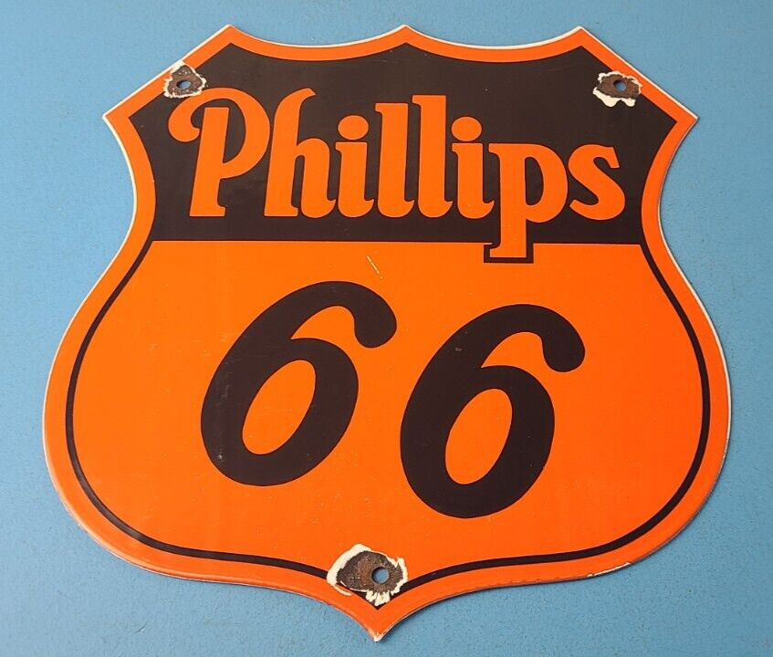 Vintage Phillips 66 Sign Gasoline Porcelain Service Station Gas Pump Sign 305888466817