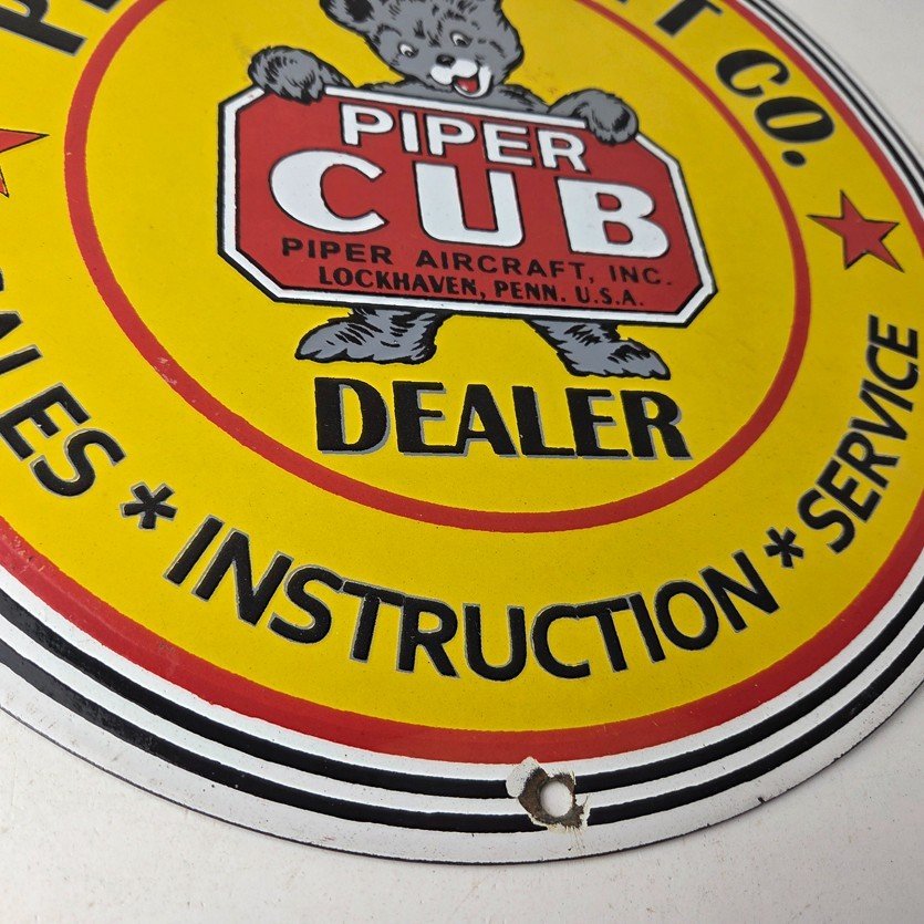 Vintage Piper Cub Aircraft Sign - Aviation Hangar Gas Airplane Porcelain Sign - Image 11