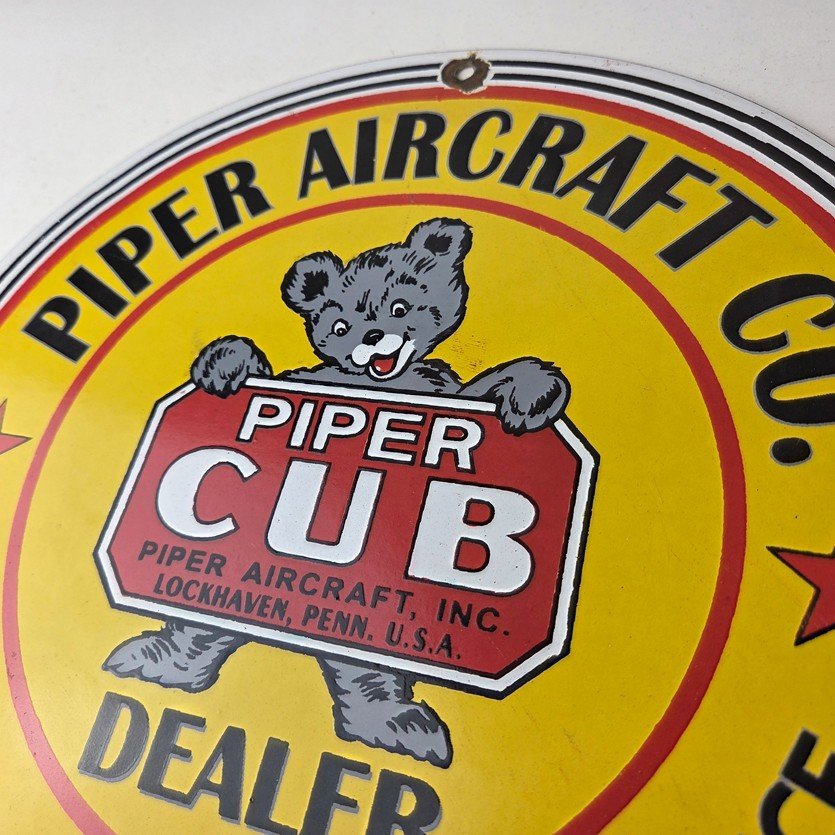 Vintage Piper Cub Aircraft Sign - Aviation Hangar Gas Airplane Porcelain Sign - Image 12