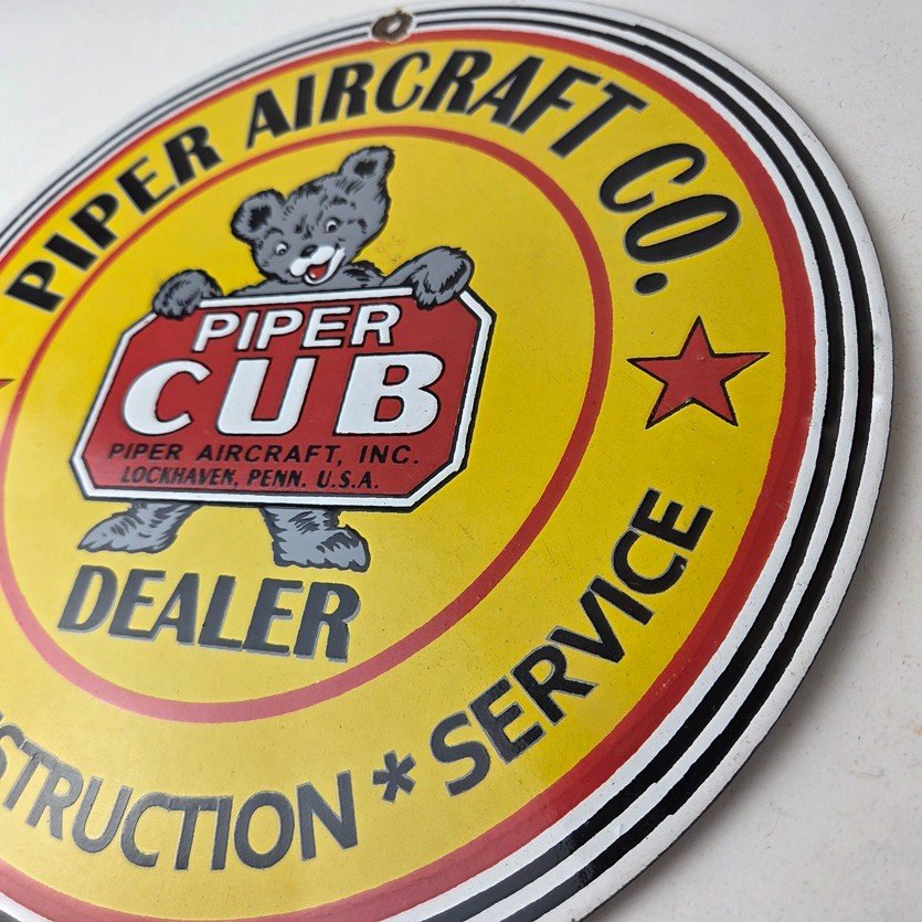 Vintage Piper Cub Aircraft Sign - Aviation Hangar Gas Airplane Porcelain Sign - Image 13