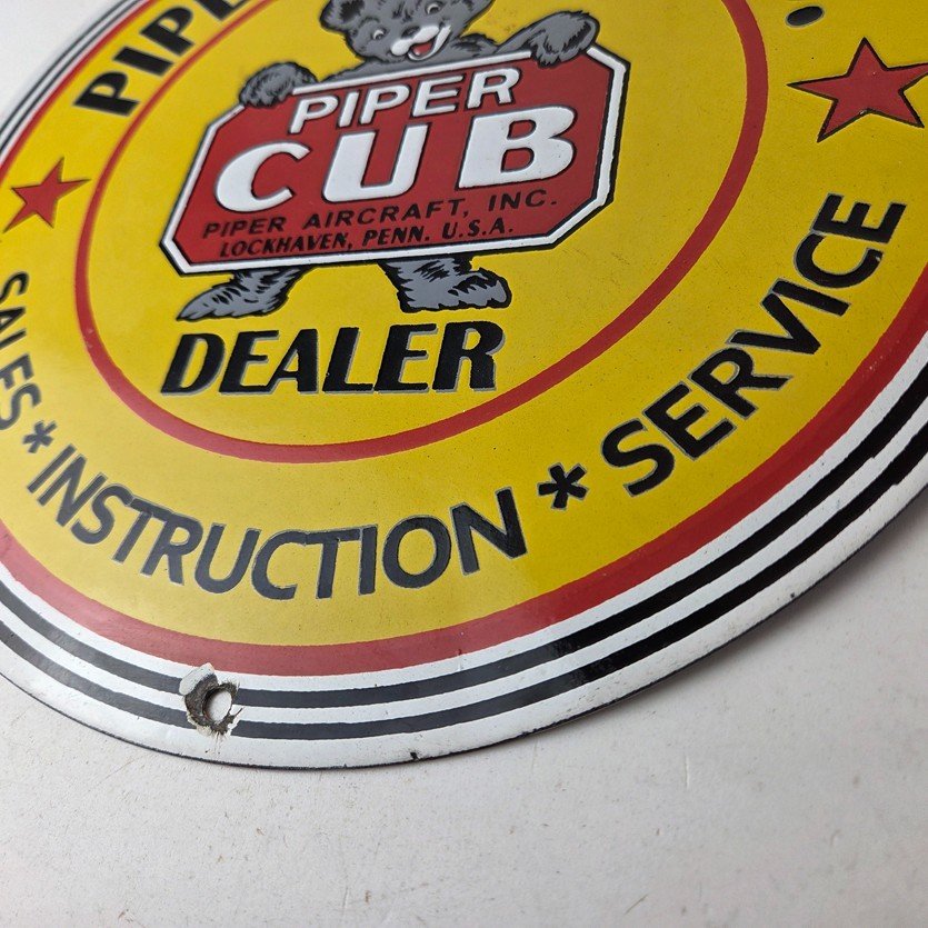 Vintage Piper Cub Aircraft Sign - Aviation Hangar Gas Airplane Porcelain Sign - Image 14
