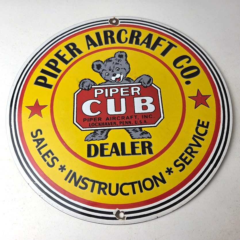 Vintage Piper Cub Aircraft Sign - Aviation Hangar Gas Airplane Porcelain Sign - Image 15