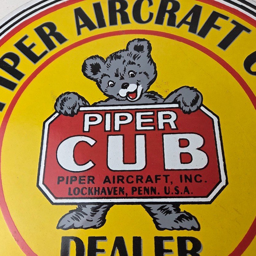 Vintage Piper Cub Aircraft Sign - Aviation Hangar Gas Airplane Porcelain Sign - Image 3