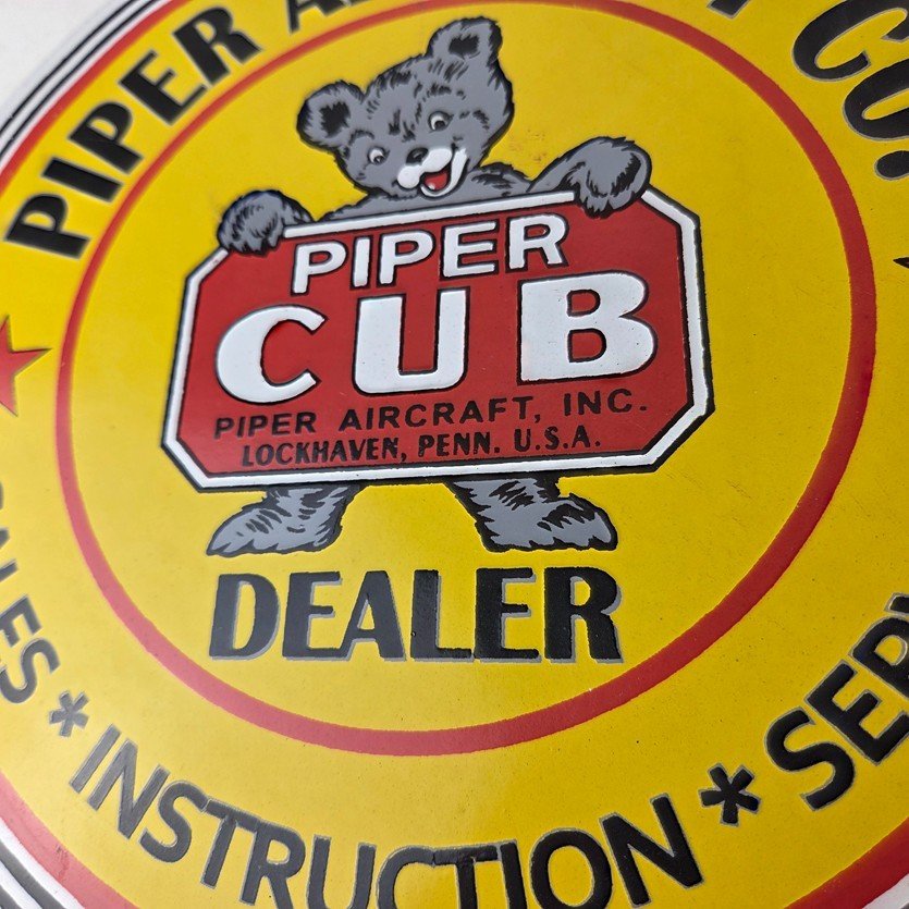 Vintage Piper Cub Aircraft Sign - Aviation Hangar Gas Airplane Porcelain Sign - Image 4
