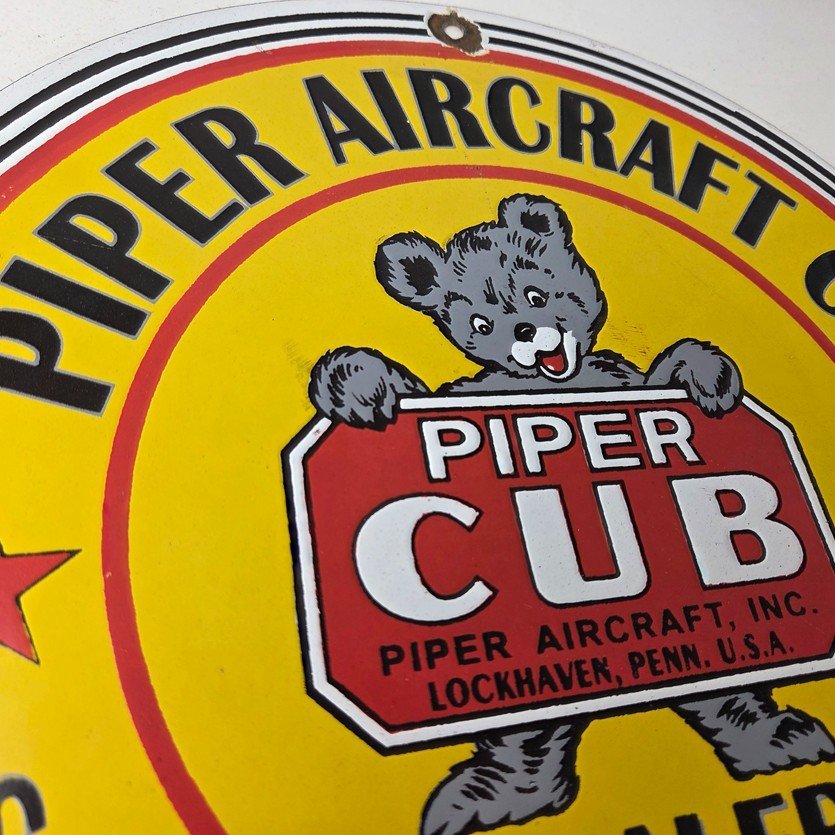 Vintage Piper Cub Aircraft Sign - Aviation Hangar Gas Airplane Porcelain Sign - Image 5