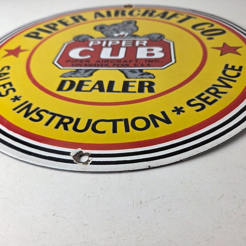 Vintage Piper Cub Aircraft Sign - Aviation Hangar Gas Airplane Porcelain Sign - Image 10