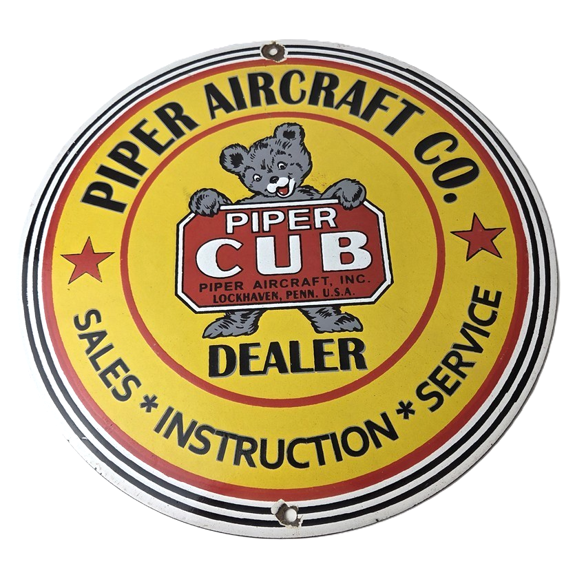 Vintage Piper Cub Aircraft Sign - Aviation Hangar Gas Airplane Porcelain Sign