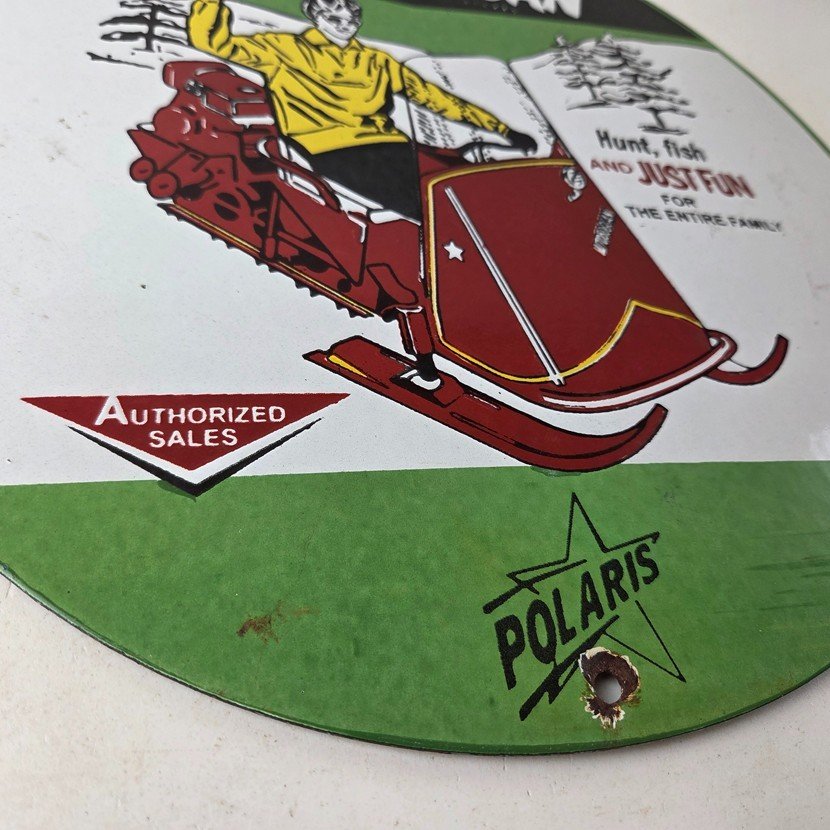 Vintage Polaris Snowmobiles Sign - Sales Winter Sled Porcelain Gas Oil Pump Sign - Image 11