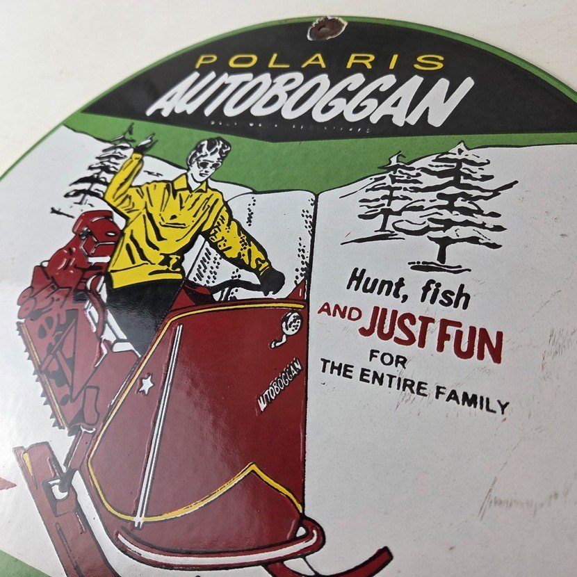 Vintage Polaris Snowmobiles Sign - Sales Winter Sled Porcelain Gas Oil Pump Sign - Image 12