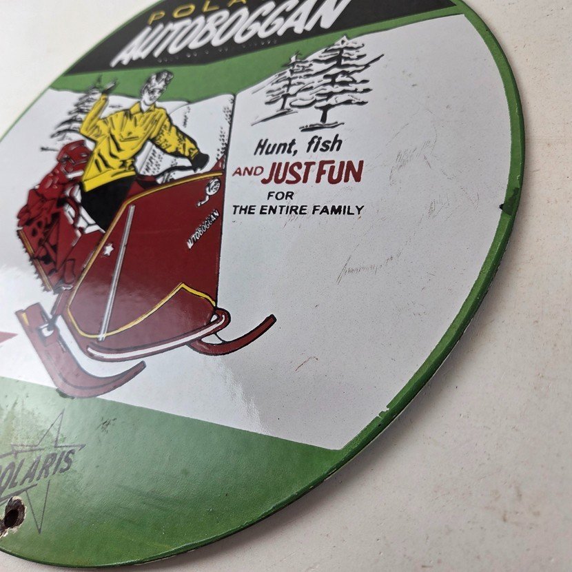 Vintage Polaris Snowmobiles Sign - Sales Winter Sled Porcelain Gas Oil Pump Sign - Image 13