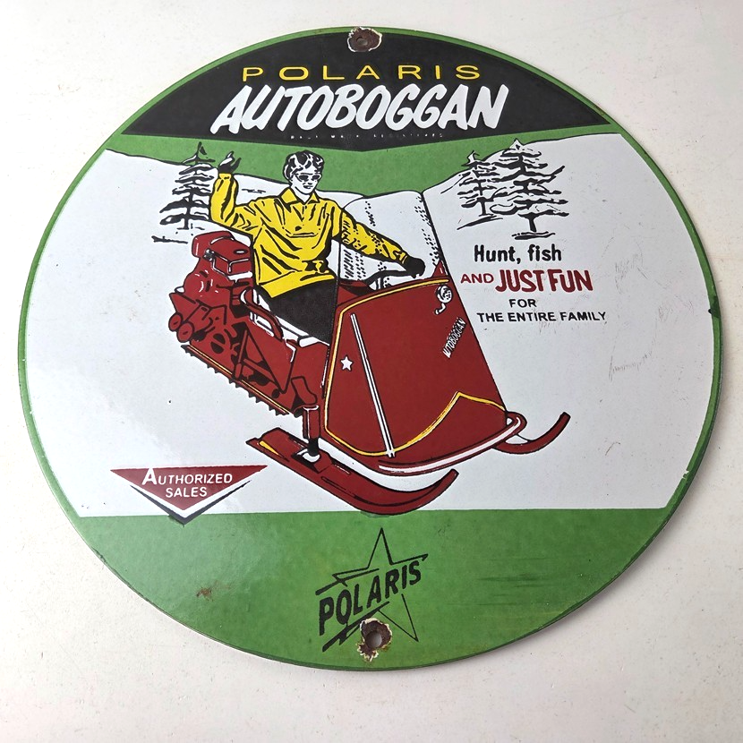 Vintage Polaris Snowmobiles Sign - Sales Winter Sled Porcelain Gas Oil Pump Sign - Image 15