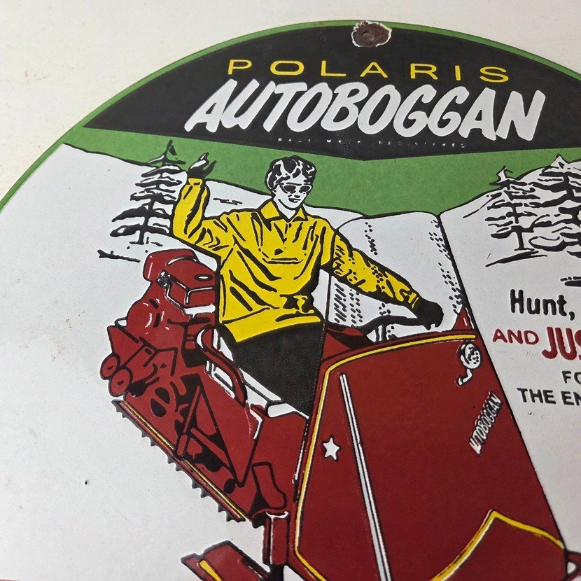 Vintage Polaris Snowmobiles Sign - Sales Winter Sled Porcelain Gas Oil Pump Sign - Image 3