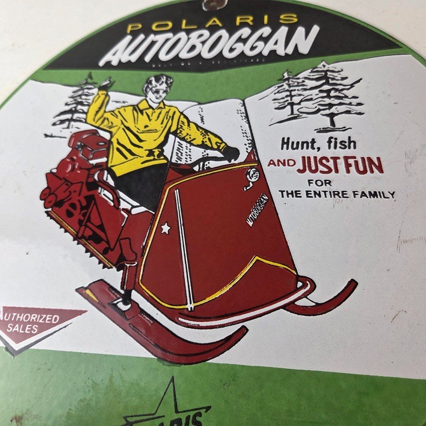 Vintage Polaris Snowmobiles Sign - Sales Winter Sled Porcelain Gas Oil Pump Sign - Image 4