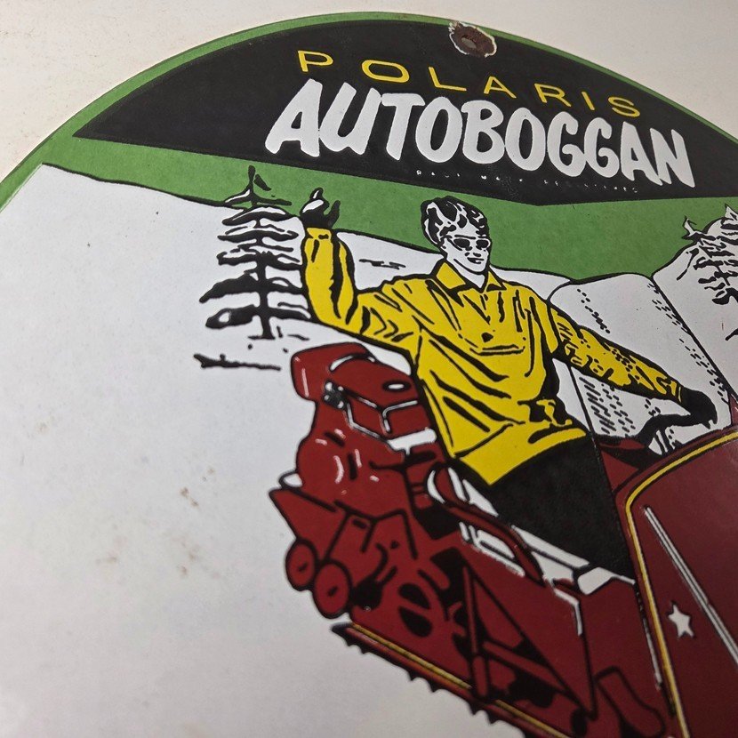 Vintage Polaris Snowmobiles Sign - Sales Winter Sled Porcelain Gas Oil Pump Sign - Image 5
