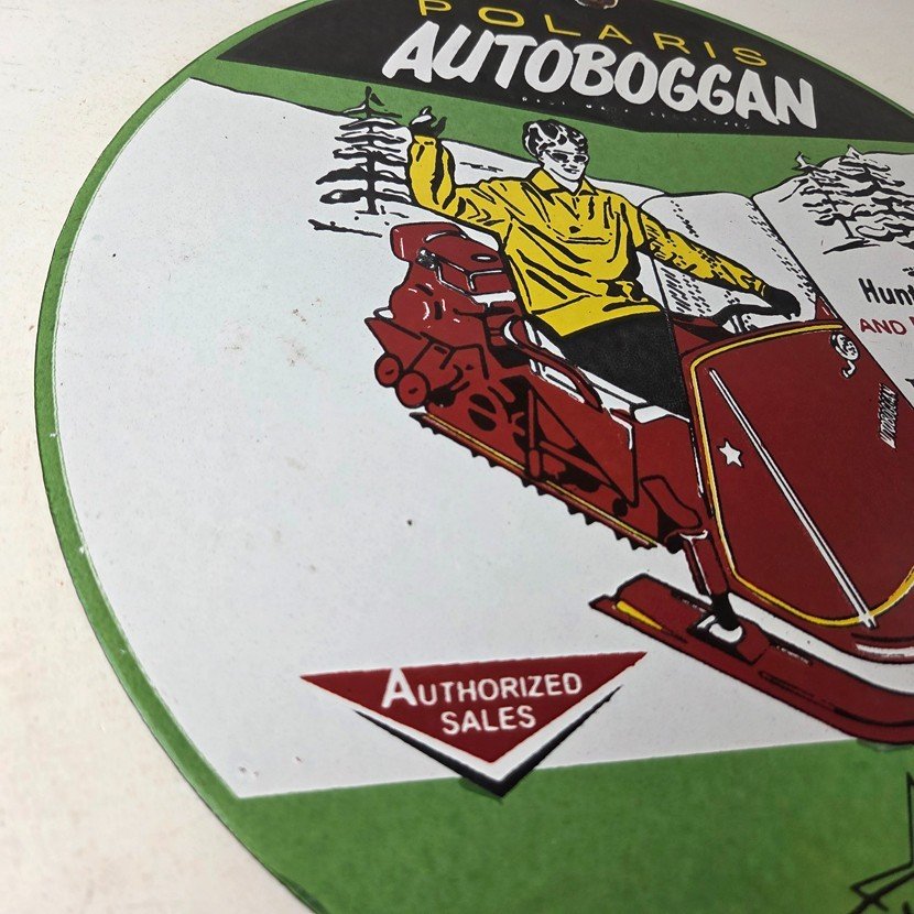 Vintage Polaris Snowmobiles Sign - Sales Winter Sled Porcelain Gas Oil Pump Sign - Image 6