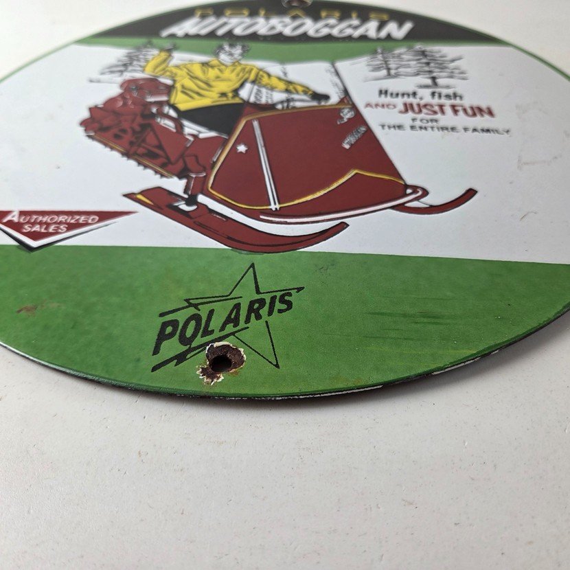 Vintage Polaris Snowmobiles Sign - Sales Winter Sled Porcelain Gas Oil Pump Sign - Image 10