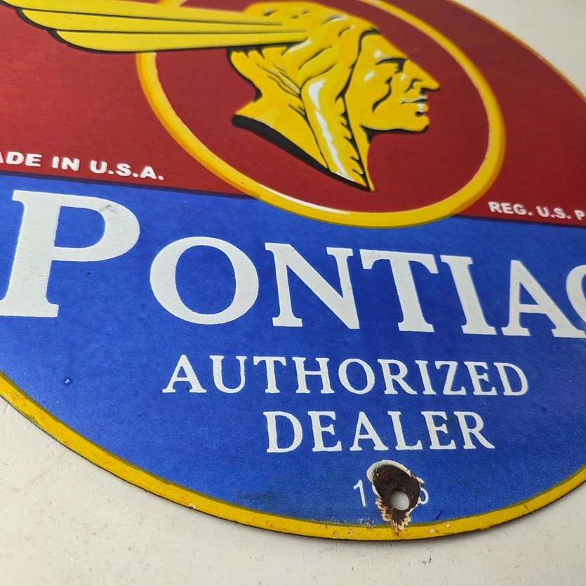 Vintage Pontiac Automobiles Sign - Automobilia Dealer Porcelain Gas Pump Sign - Image 11