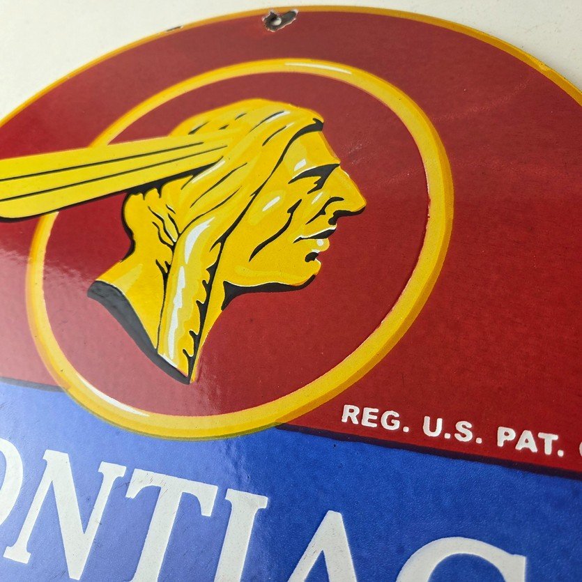 Vintage Pontiac Automobiles Sign - Automobilia Dealer Porcelain Gas Pump Sign - Image 12