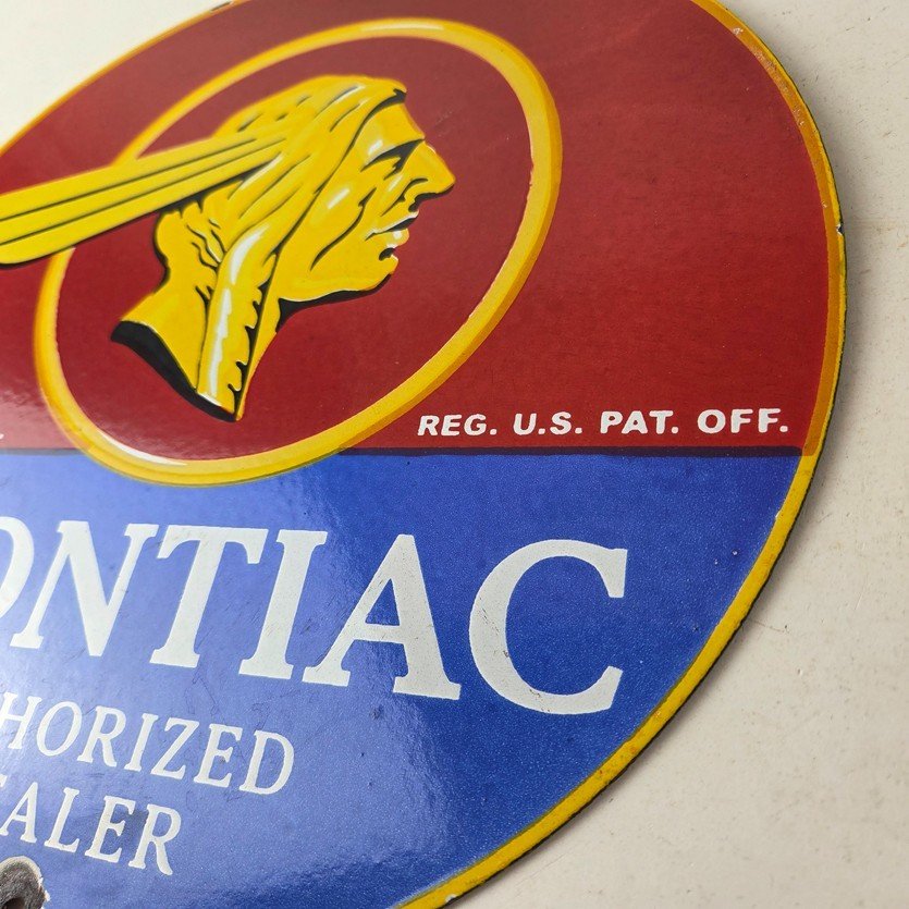 Vintage Pontiac Automobiles Sign - Automobilia Dealer Porcelain Gas Pump Sign - Image 13