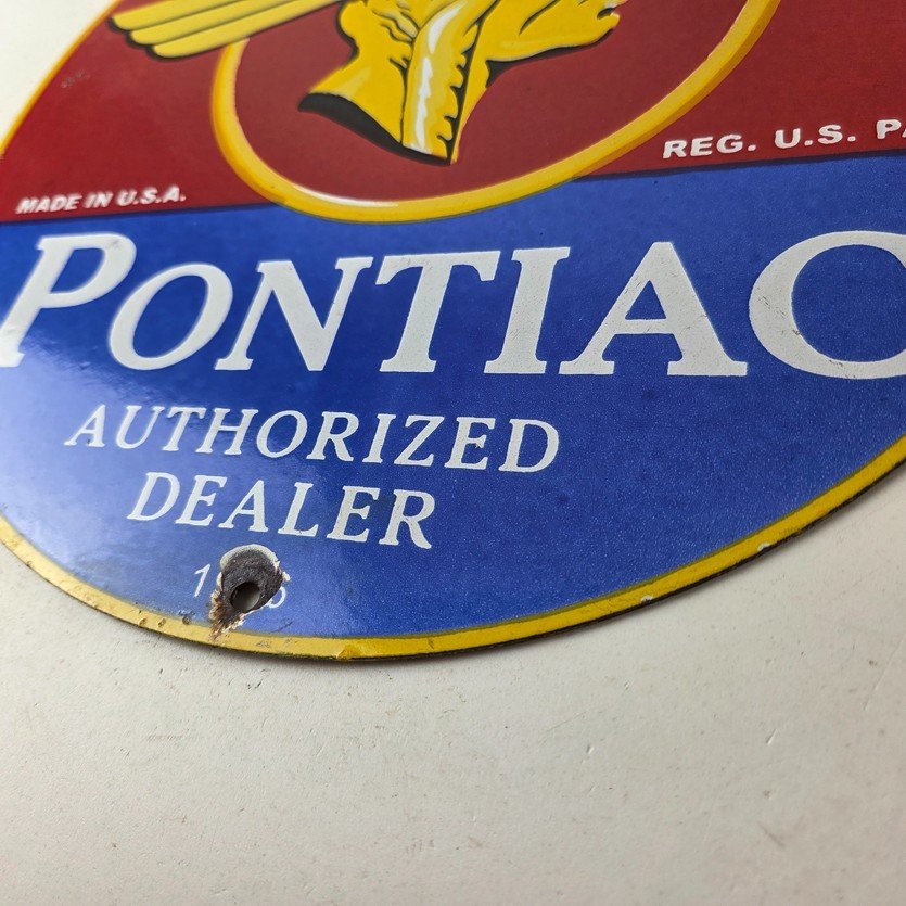 Vintage Pontiac Automobiles Sign - Automobilia Dealer Porcelain Gas Pump Sign - Image 14