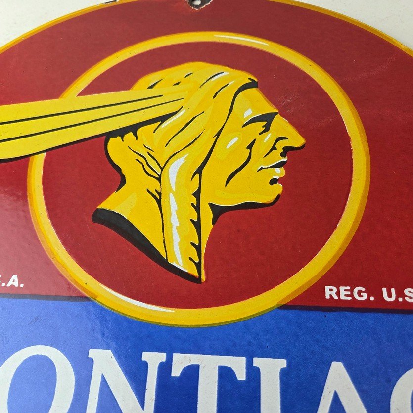 Vintage Pontiac Automobiles Sign - Automobilia Dealer Porcelain Gas Pump Sign - Image 3