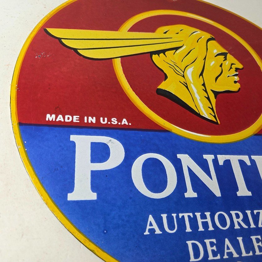 Vintage Pontiac Automobiles Sign - Automobilia Dealer Porcelain Gas Pump Sign - Image 6