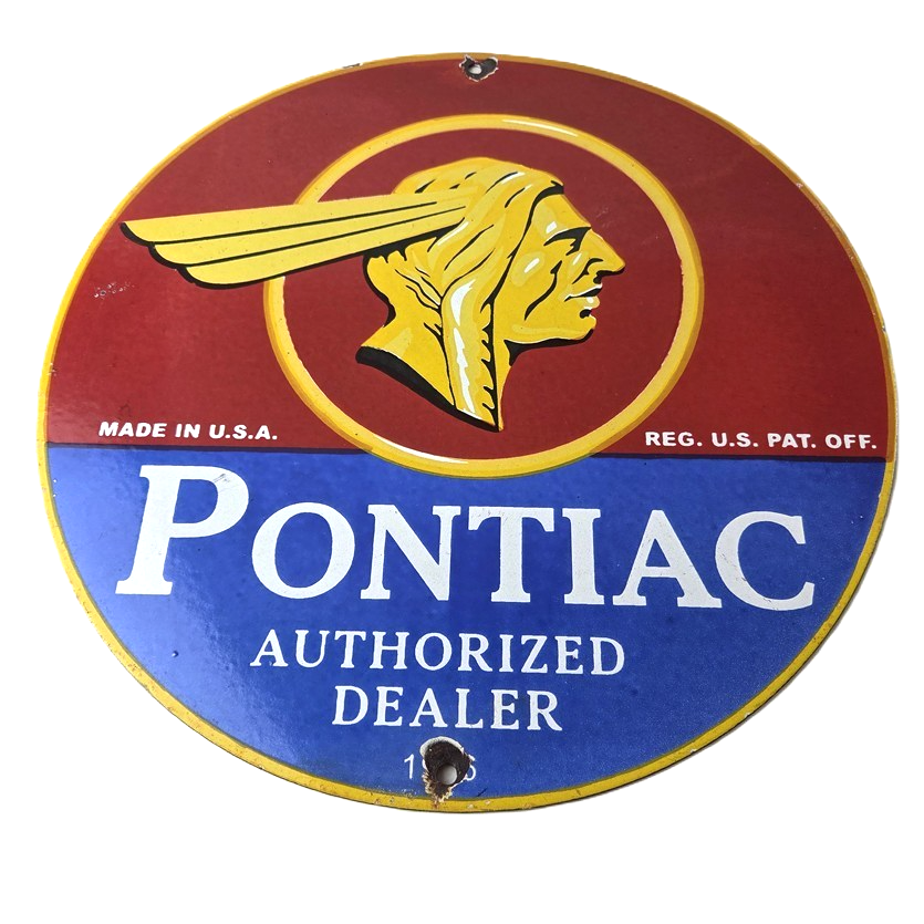 Vintage Pontiac Automobiles Sign - Automobilia Dealer Porcelain Gas Pump Sign