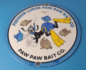 Vintage Porcelain Sign Paw Paw Bait Goofy Fishing Lures Gas Service Pump Sign 305898344927