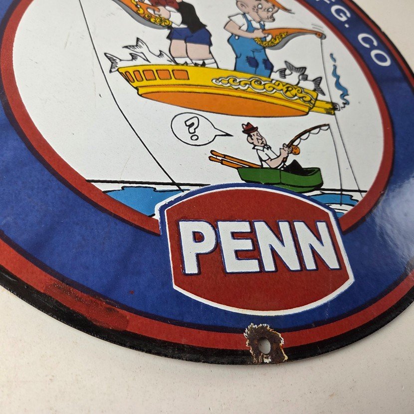 Vintage Porcelain Sign - Penn Fishing Reels Tackle Gas Pump Plate Sign - Image 11