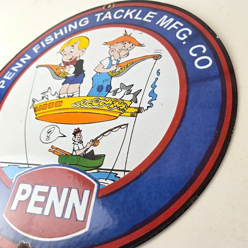 Vintage Porcelain Sign - Penn Fishing Reels Tackle Gas Pump Plate Sign - Image 13