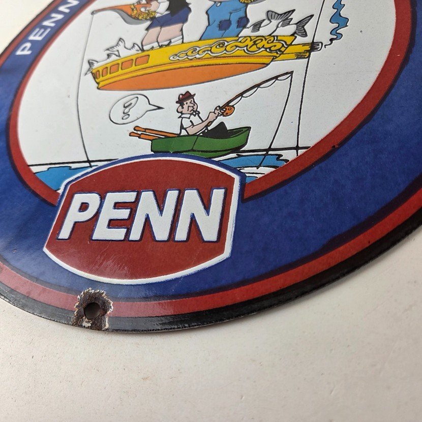 Vintage Porcelain Sign - Penn Fishing Reels Tackle Gas Pump Plate Sign - Image 14