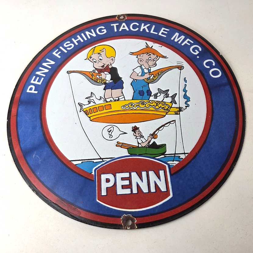 Vintage Porcelain Sign - Penn Fishing Reels Tackle Gas Pump Plate Sign - Image 15