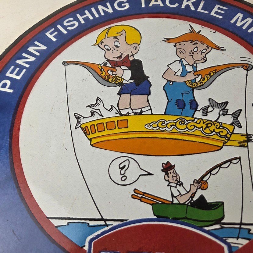Vintage Porcelain Sign - Penn Fishing Reels Tackle Gas Pump Plate Sign - Image 3