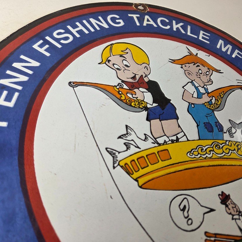 Vintage Porcelain Sign - Penn Fishing Reels Tackle Gas Pump Plate Sign - Image 5