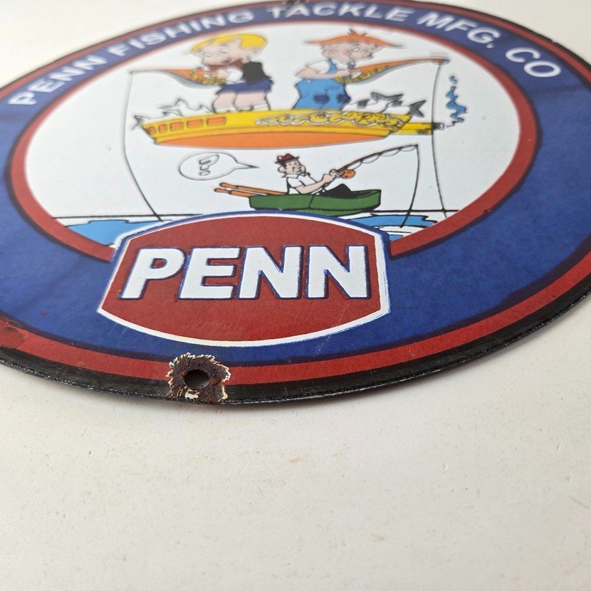 Vintage Porcelain Sign - Penn Fishing Reels Tackle Gas Pump Plate Sign - Image 10