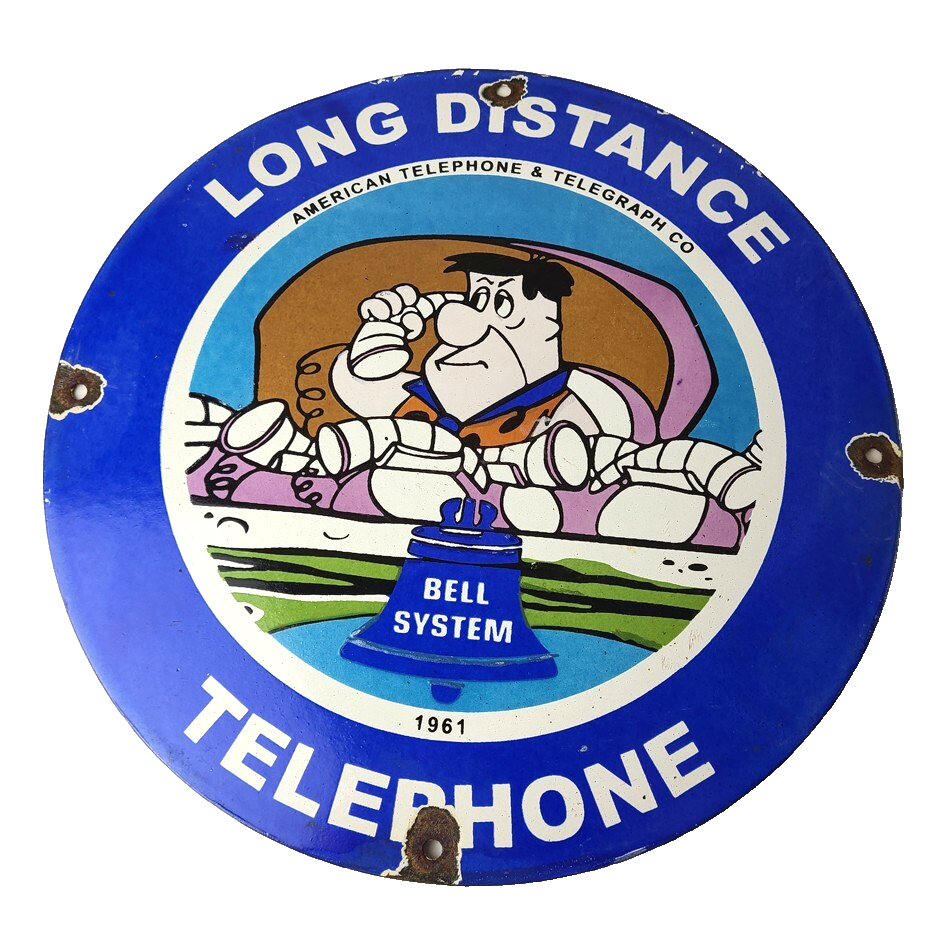 Vintage Public Telephones Sign - American Telegraph Gas Pump Porcelain Sign