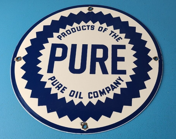 Vintage Pure Oil Co Sign Texas Gas Service Station Pump Plate Porcelain Sign 305559371977