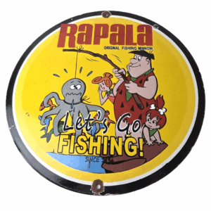 Vintage Rapala Fishing Lures Sign - Flintstones Porcelain Gas Pump Plate Sign