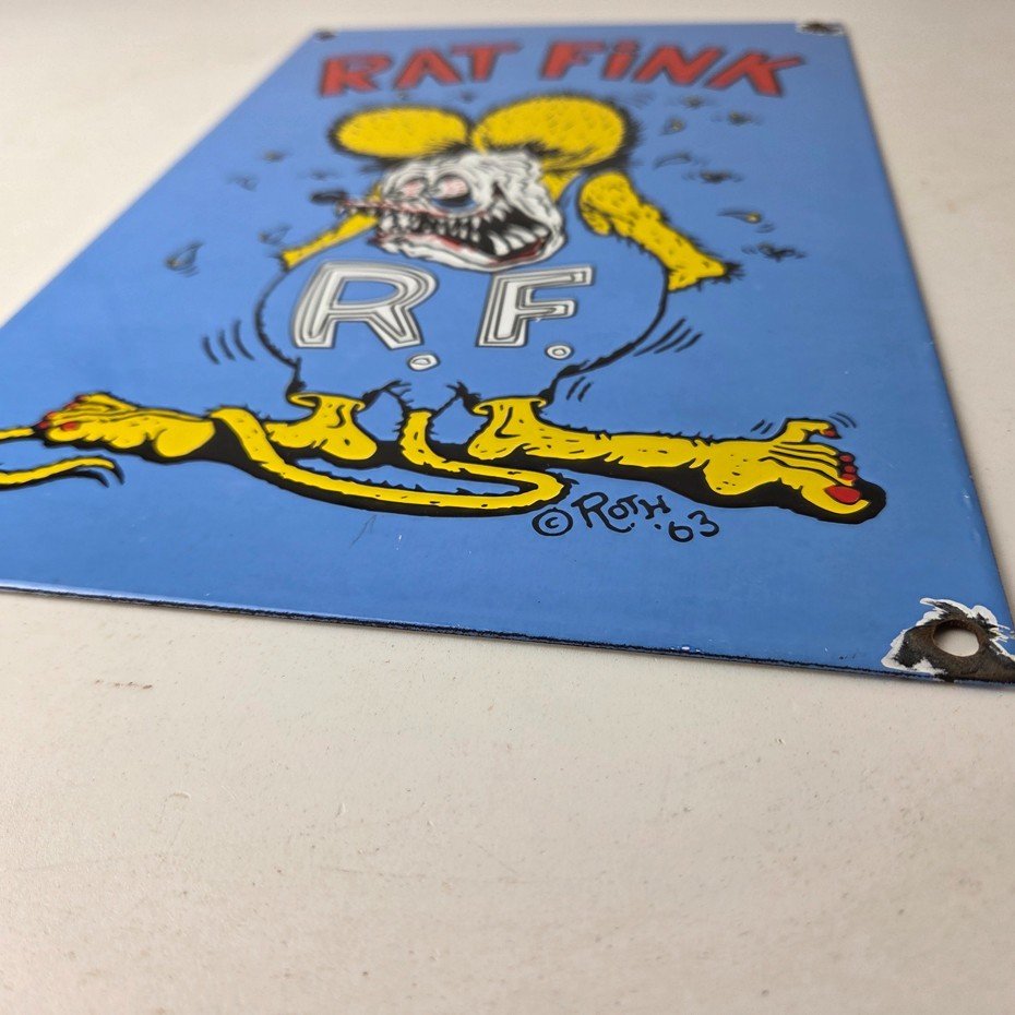 Vintage Rat Fink Sign - Big Daddy Roth Gas Pump Porcelain Garage Shop Sign - Image 11