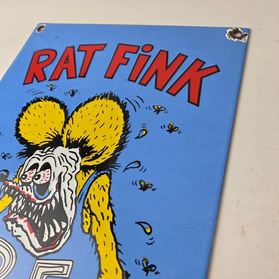 Vintage Rat Fink Sign - Big Daddy Roth Gas Pump Porcelain Garage Shop Sign - Image 8