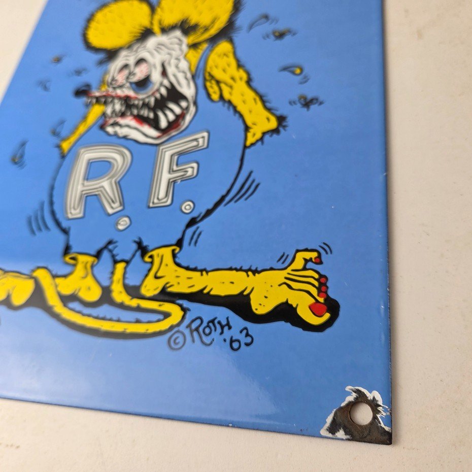 Vintage Rat Fink Sign - Big Daddy Roth Gas Pump Porcelain Garage Shop Sign - Image 10