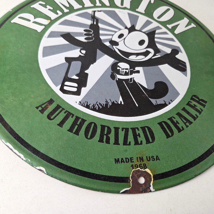 Vintage Remington Firearms Sign - Felix the Cat Dealer Gas Pump Porcelain Sign - Image 11