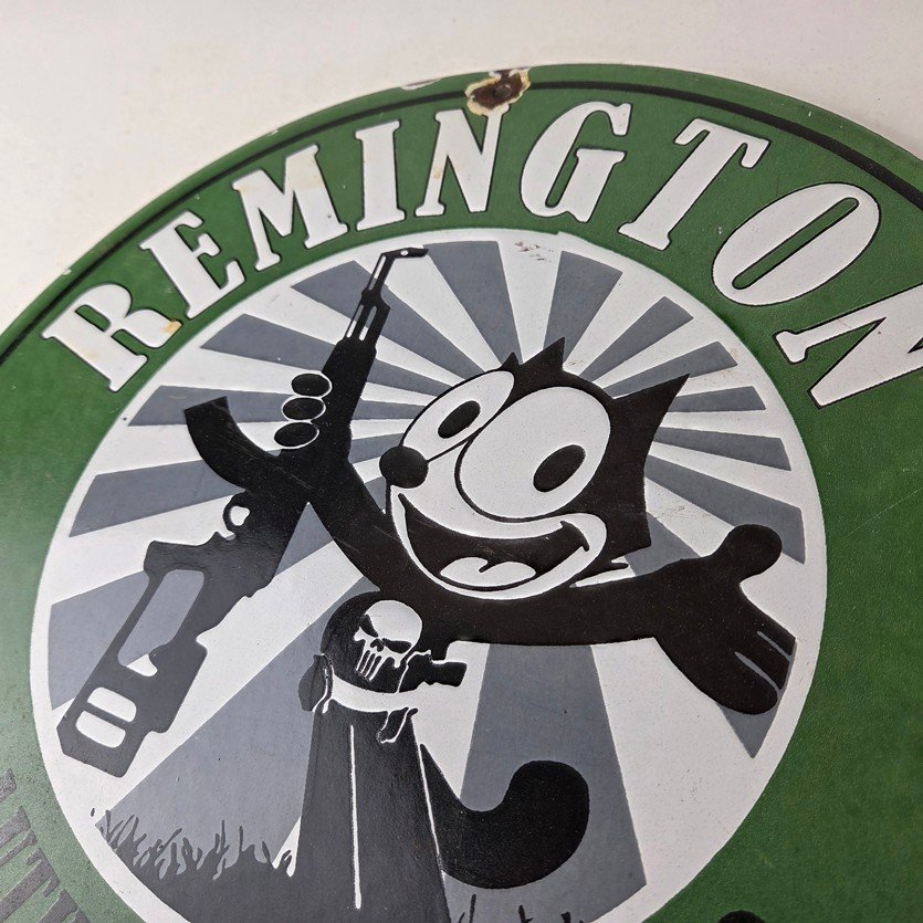 Vintage Remington Firearms Sign - Felix the Cat Dealer Gas Pump Porcelain Sign - Image 12